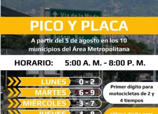 Así regirá el pico y placa en el Valle de Aburrá para el segundo semestre de este año