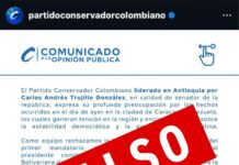 Desmienten supuesto comunicado del Partido Conservador y el senador Trujillo en apoyo a Maduro